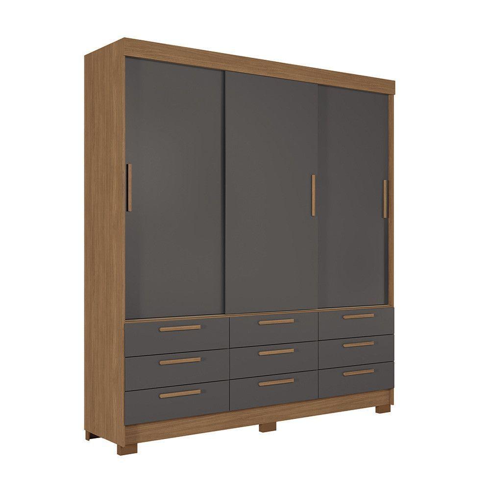 Miniatura Guarda-roupa Casal 194,40 3 Pt 9 Gv Dante Estilo Mm Jatoba/grafitte