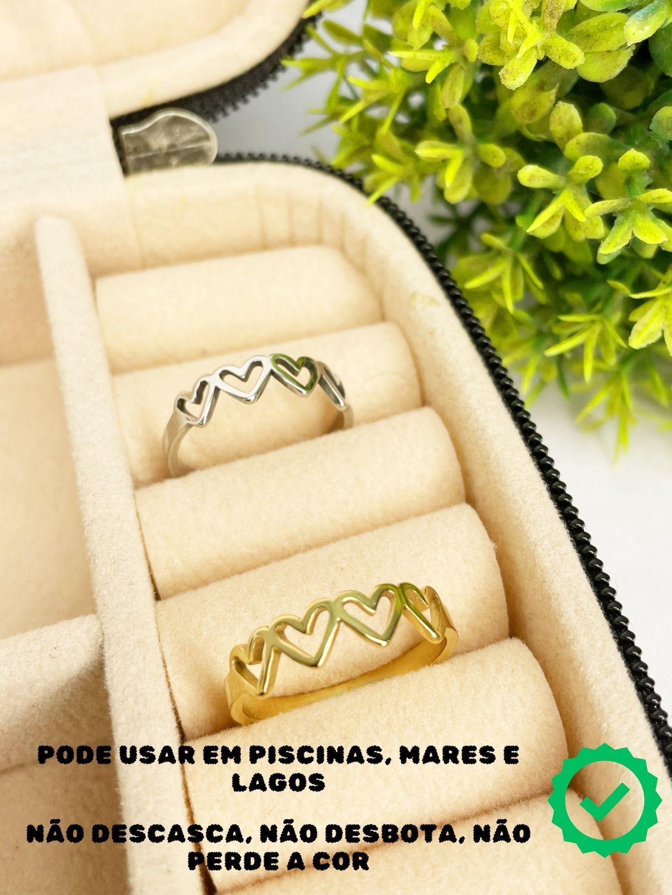 Anel Fino 4 Corações Vazados Delicado Moderno Minimalista