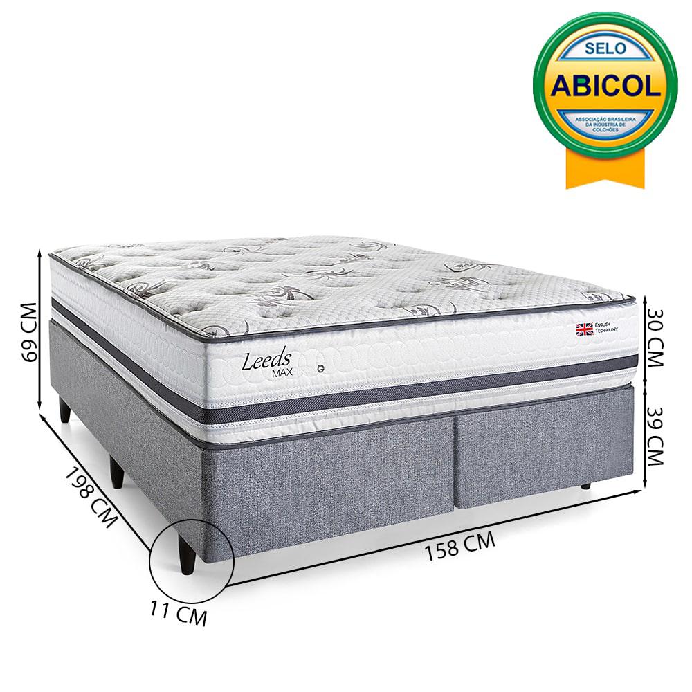 Cama Box com Cabeceira Queen Herval Leeds, Molas Maxspring, 69x158x198 cm