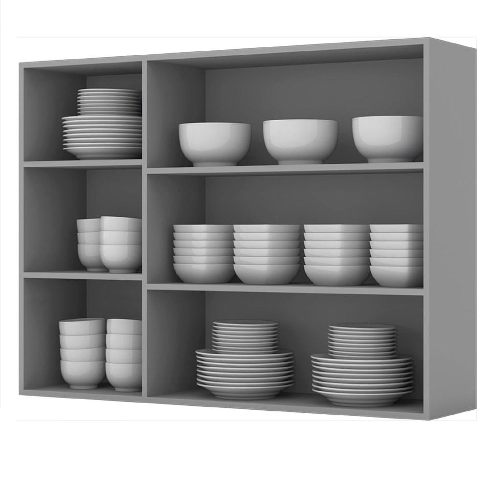 Miniatura Armário Aéreo para Cozinha 120cm 3 Portas com Vidro Ketlin Henn Cinza