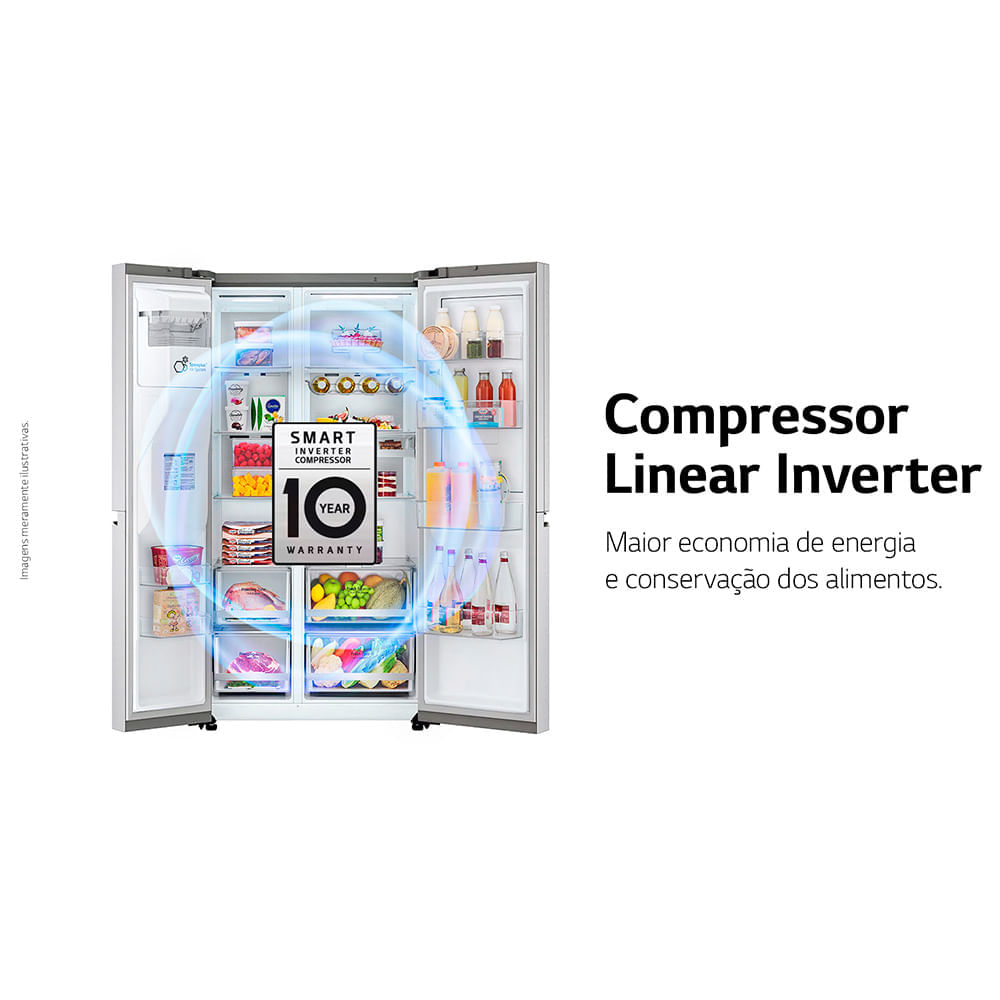 Refrigerador Side by Side LG de 02 Portas Frost Free com 611 Litros UVnano Aço Escovado - GC-L257SLP 110