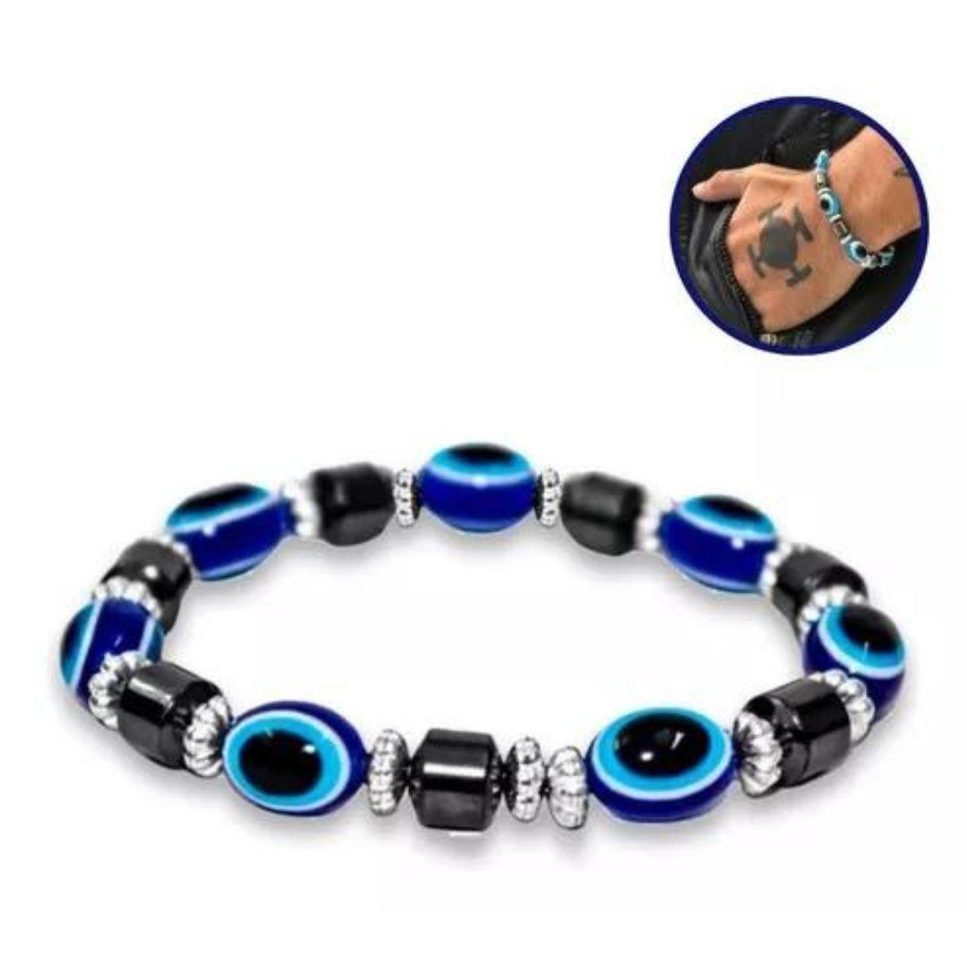 Miniatura Pulseira Olho Grego Azul Pedra Natural Inveja Mal Olhado Uni