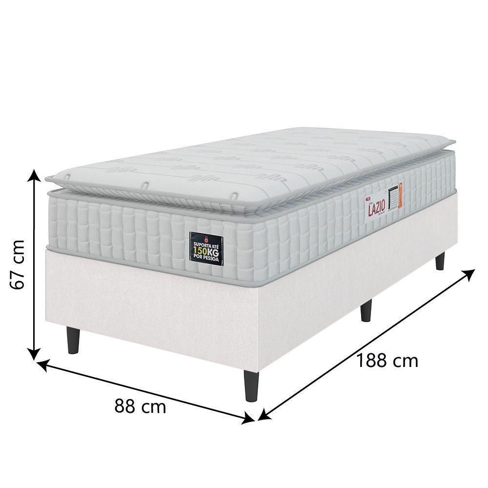 Miniatura Cama Box Colchão Solteiro Espuma D45 Lazio Pillow Top 88x188x67cm Linho Branco Hellen Branco