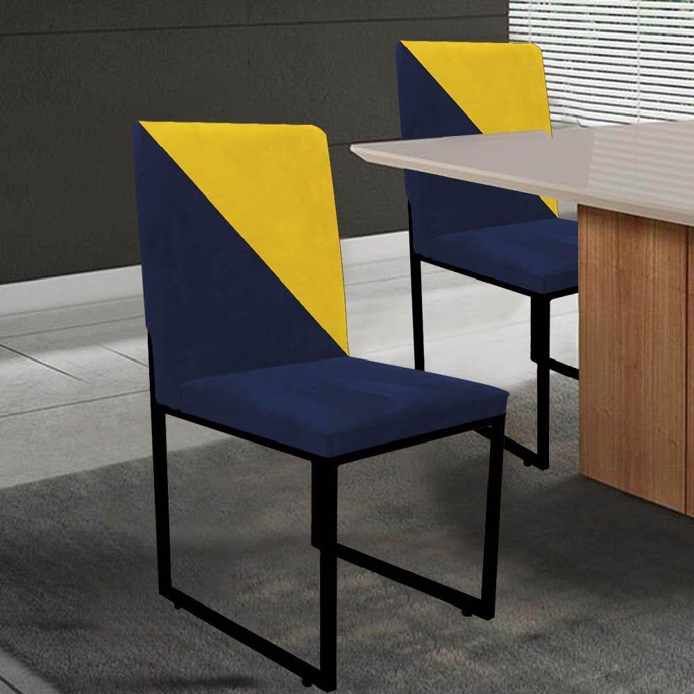 Miniatura Cadeira Stan Duo Sala De Jantar Ferro Preto Corino Azul Marinho E Amarelo - Amey Decor