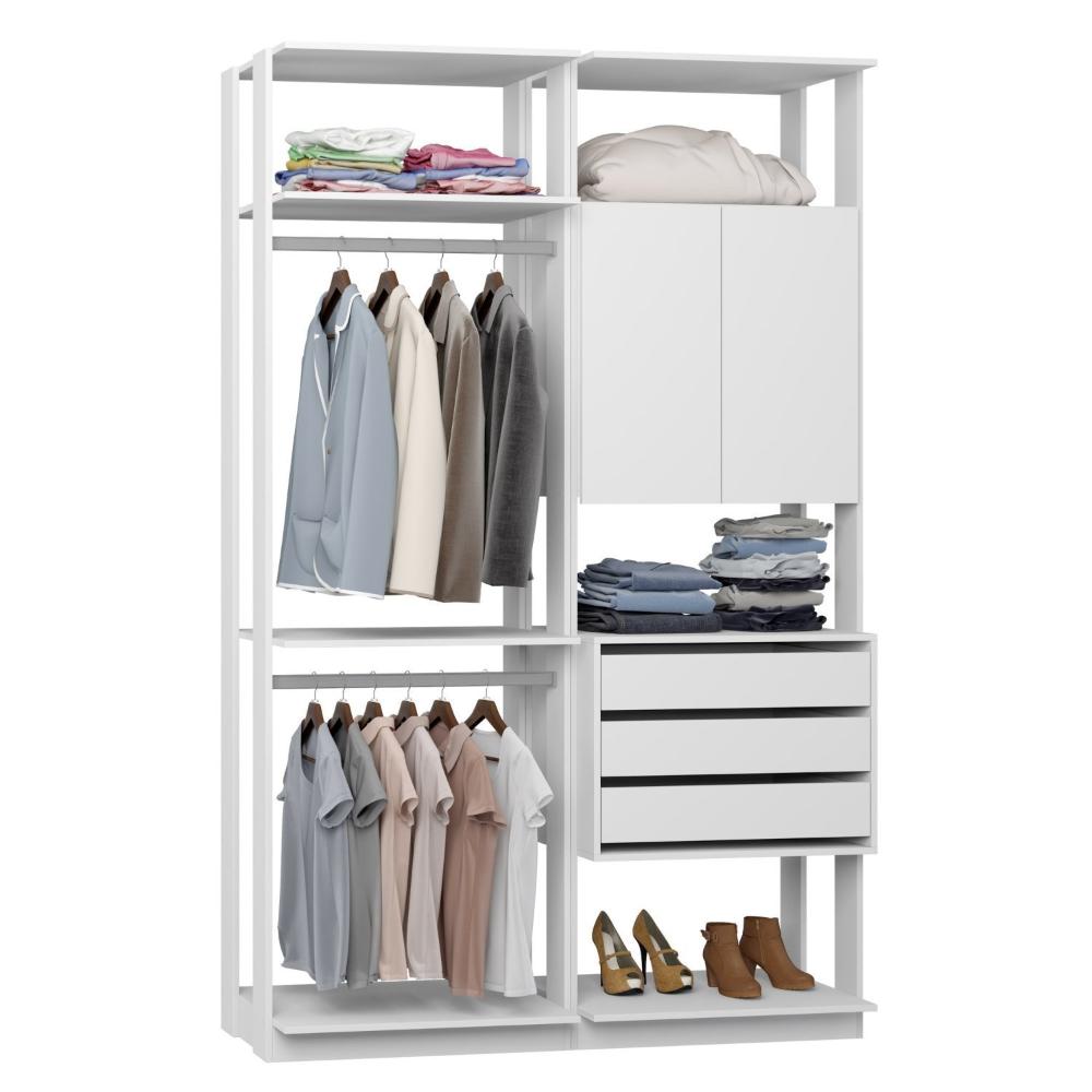 Miniatura Módulo para Closet 2 Portas 3 Gavetas 2 Cabideiros Be Mobiliário Branco TX