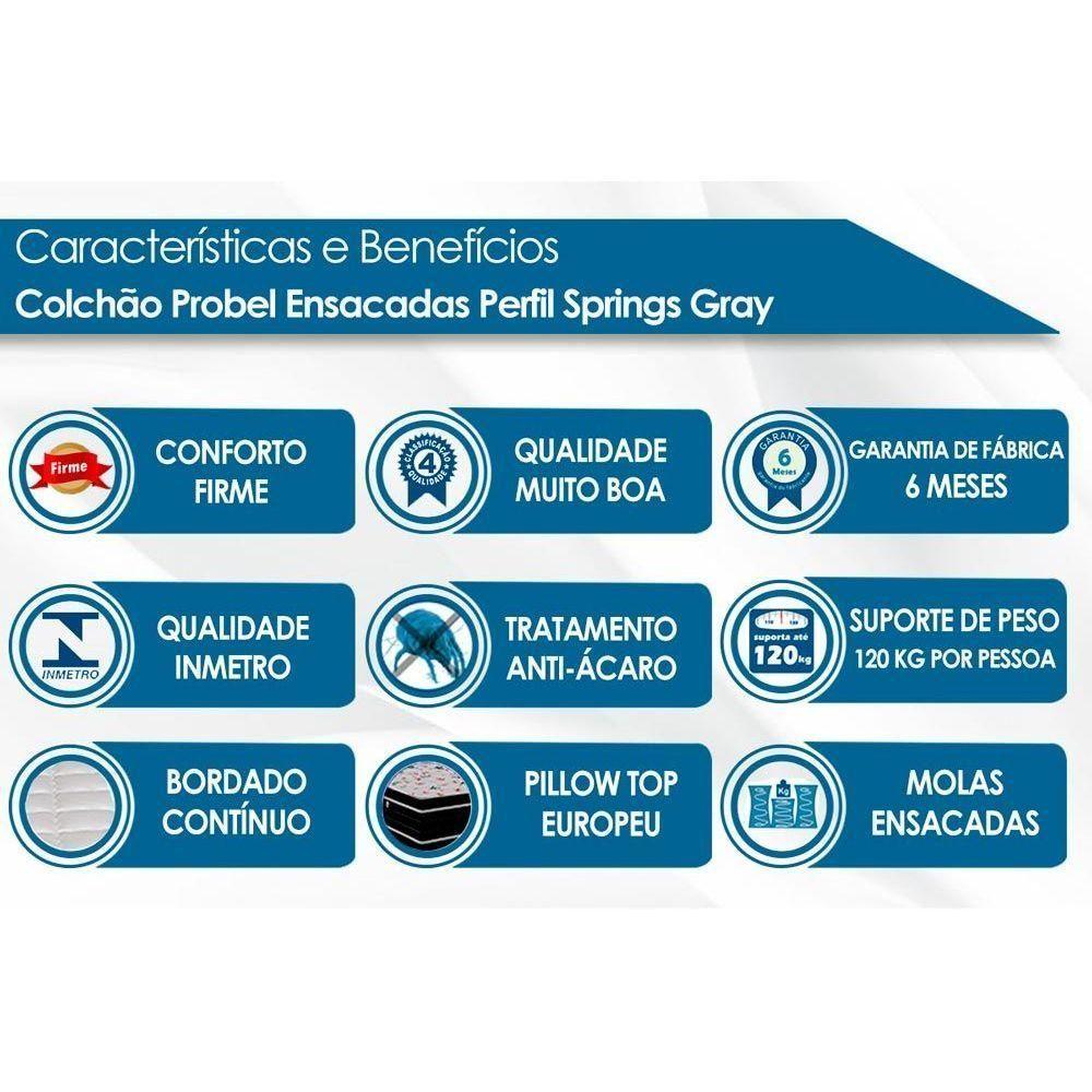 Miniatura Colchão Queen Molas Ensacadas Perfil Springs Euro Pillow Gray (158x198x30)