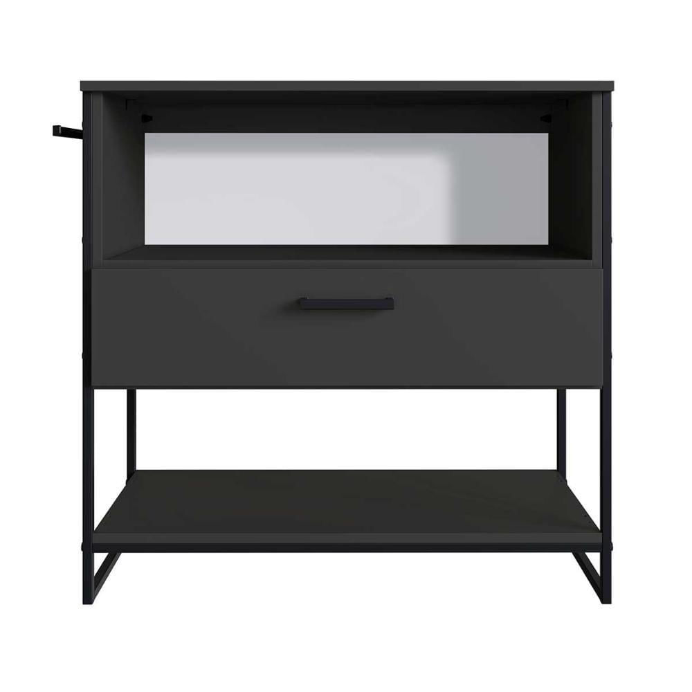 Miniatura Balcão Para Banheiro Com Pés Em Aço 1 Porta E 1 Gaveta 80 Cm preto Com Grafite Preto Com Grafite
