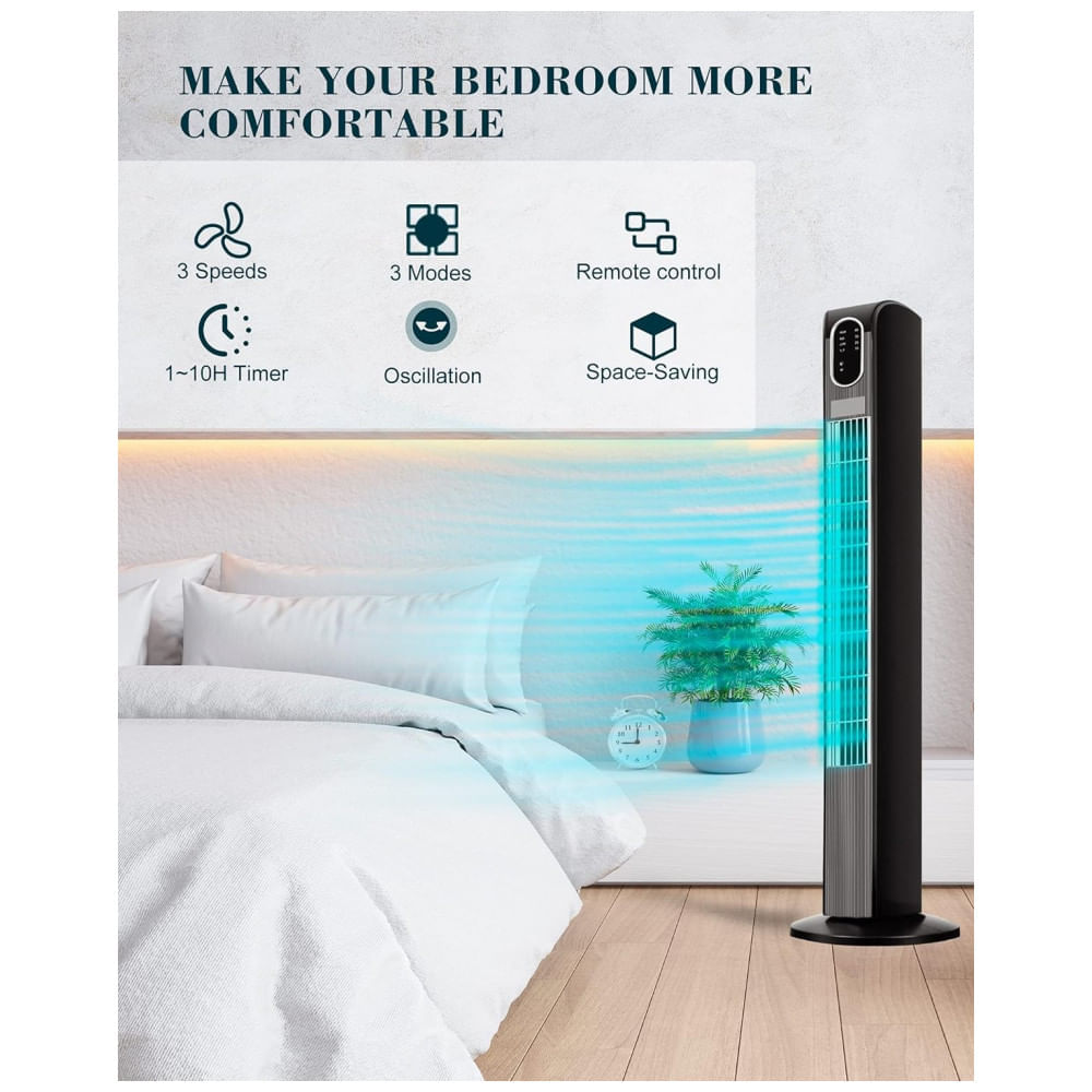 Miniatura Ventilador de Torre com Controle Remoto, 3 Modos e Modo Silencioso, 110v, UTHFY JTF 10 R, Preto