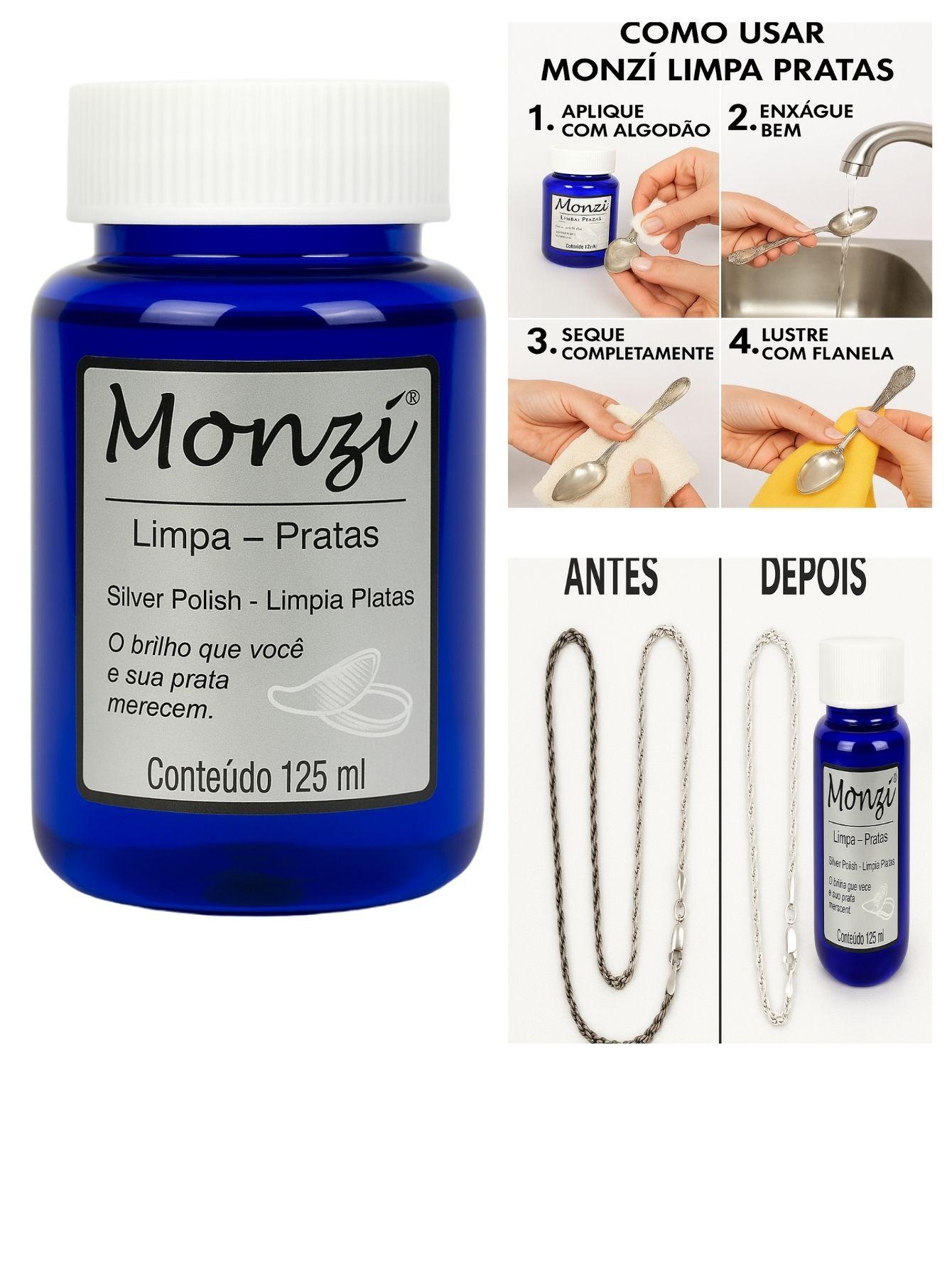 Miniatura Limpa Prata 925 Monzi 125Ml Liquido Limpeza Jóia Corrente