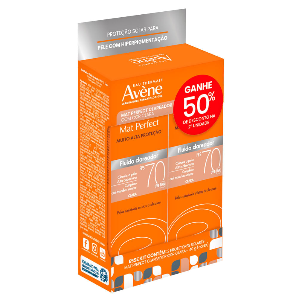 Miniatura Protetor Solar Avène Mat Perfect Fluido Clareador FPS 70 Cor Clara 40g com 50% de Desconto na 2º Unidade