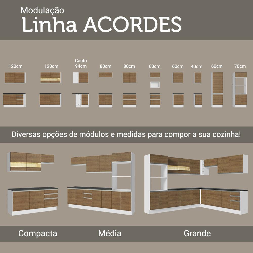 Kit com 2 Balcões de Cozinha Madesa Acordes 100% MDF (Sem Tampo e Pia) Branco/Rustic Branco/Rustic