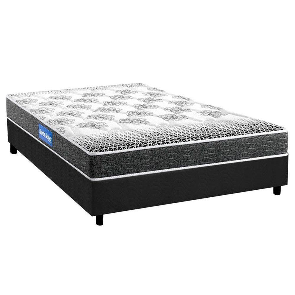 Miniatura Cama Box Casal: Colchão Espuma Probel Guarda Costas Resistente + Base Crc Suede Gray(138X188)