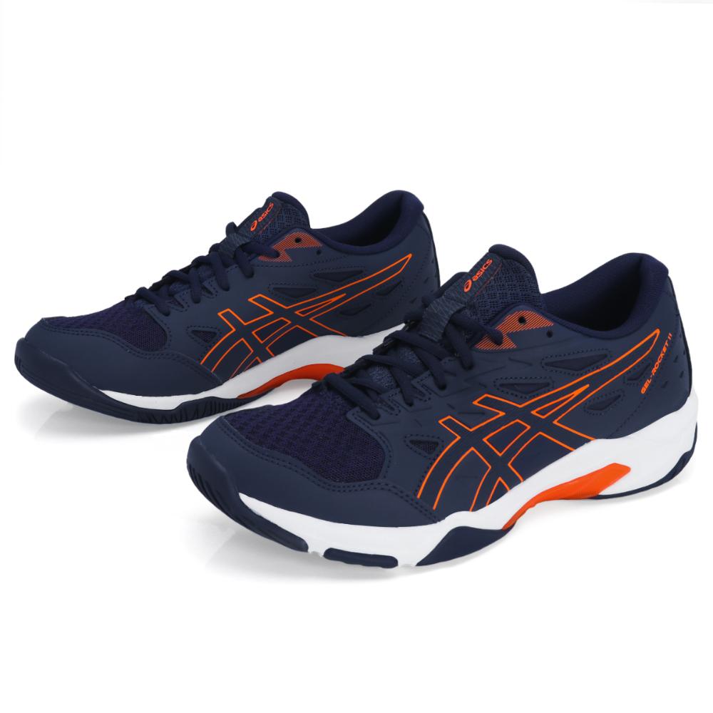 Miniatura Tênis Asics Gel Rocket 11 Marinho Laranja e Branco 38
