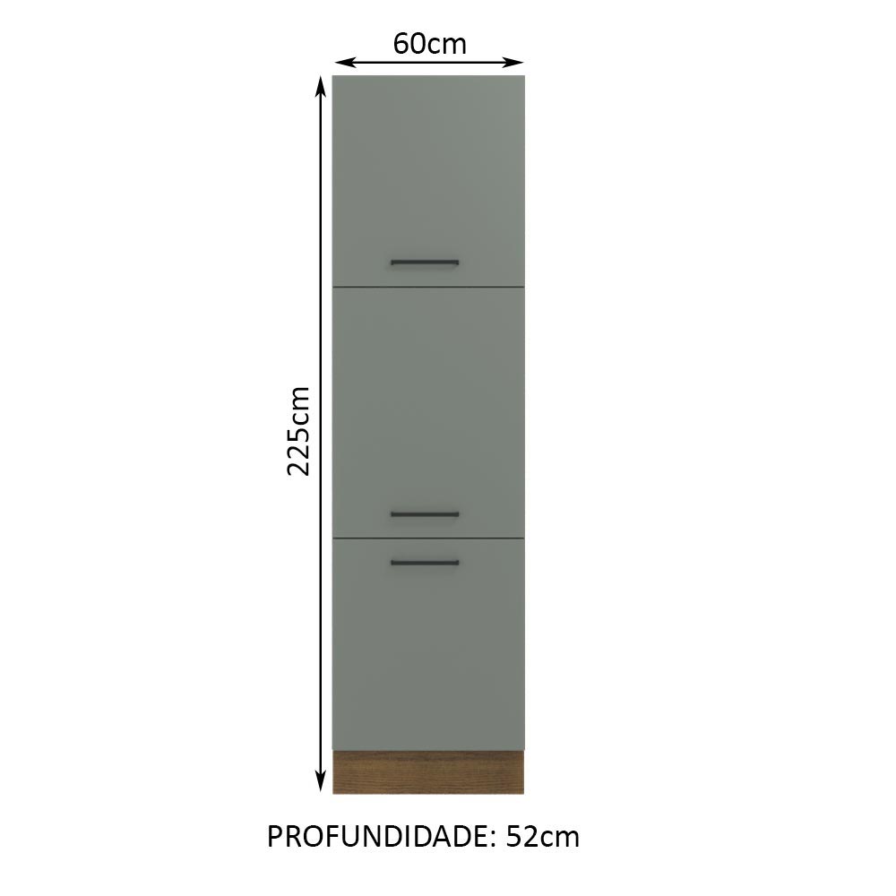Miniatura Paneleiro Madesa Agata 60 cm 3 Portas Rustic/Cinza Cor:Rustic/Cinza