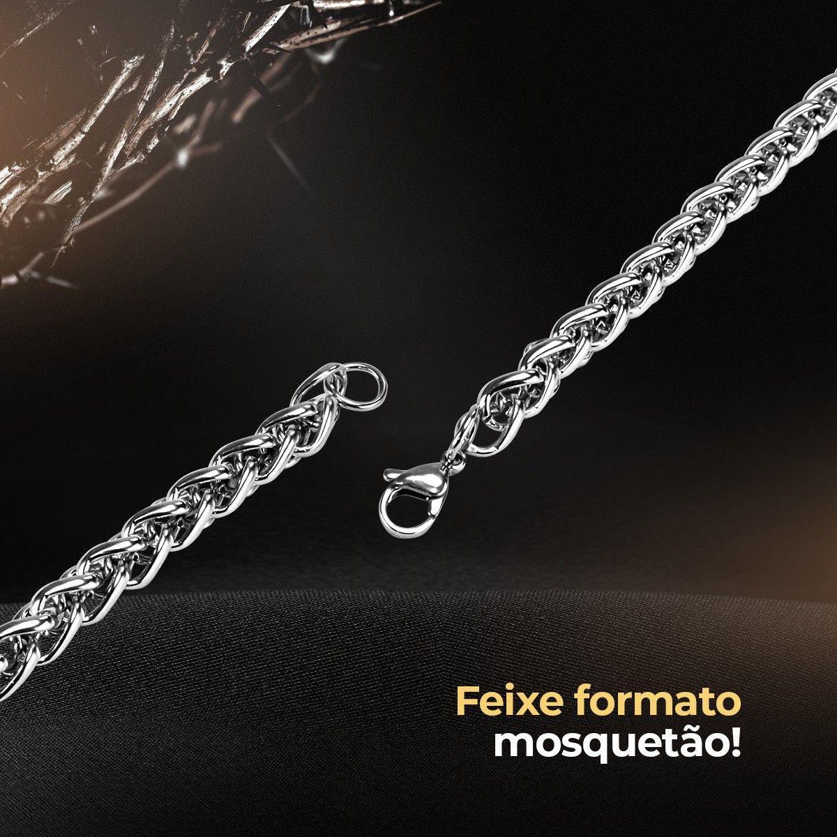 Pingente Cruz Pai Nosso + Cordão Aço Inox Prata Presente