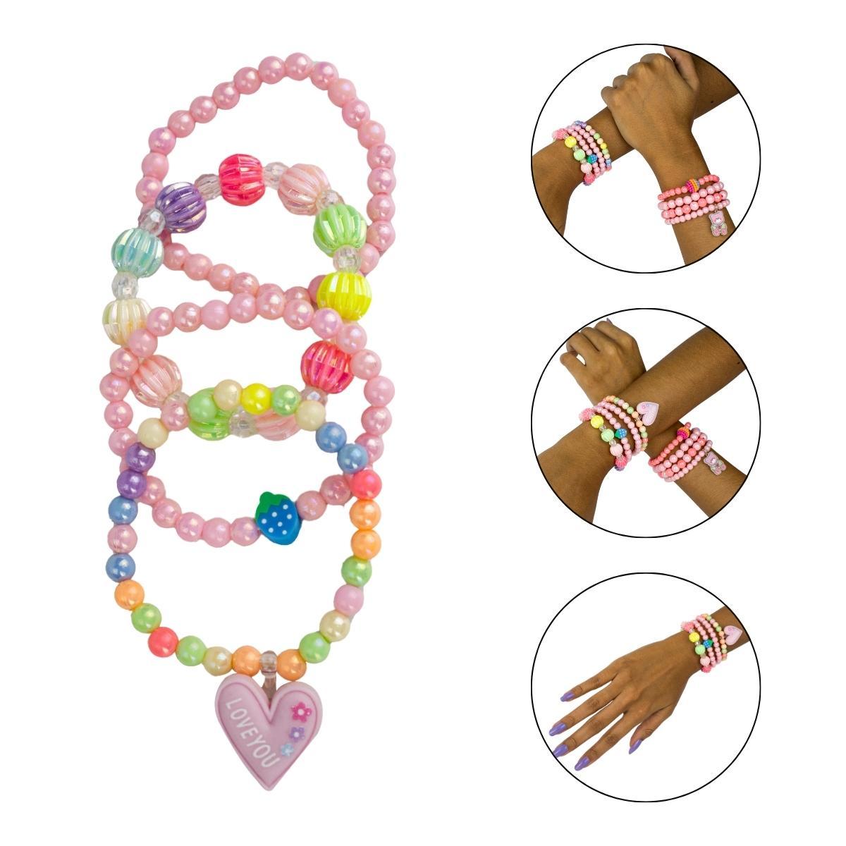 Miniatura Kit 4 Pulseiras Infantil Pingente Miçanga Colorida Menina