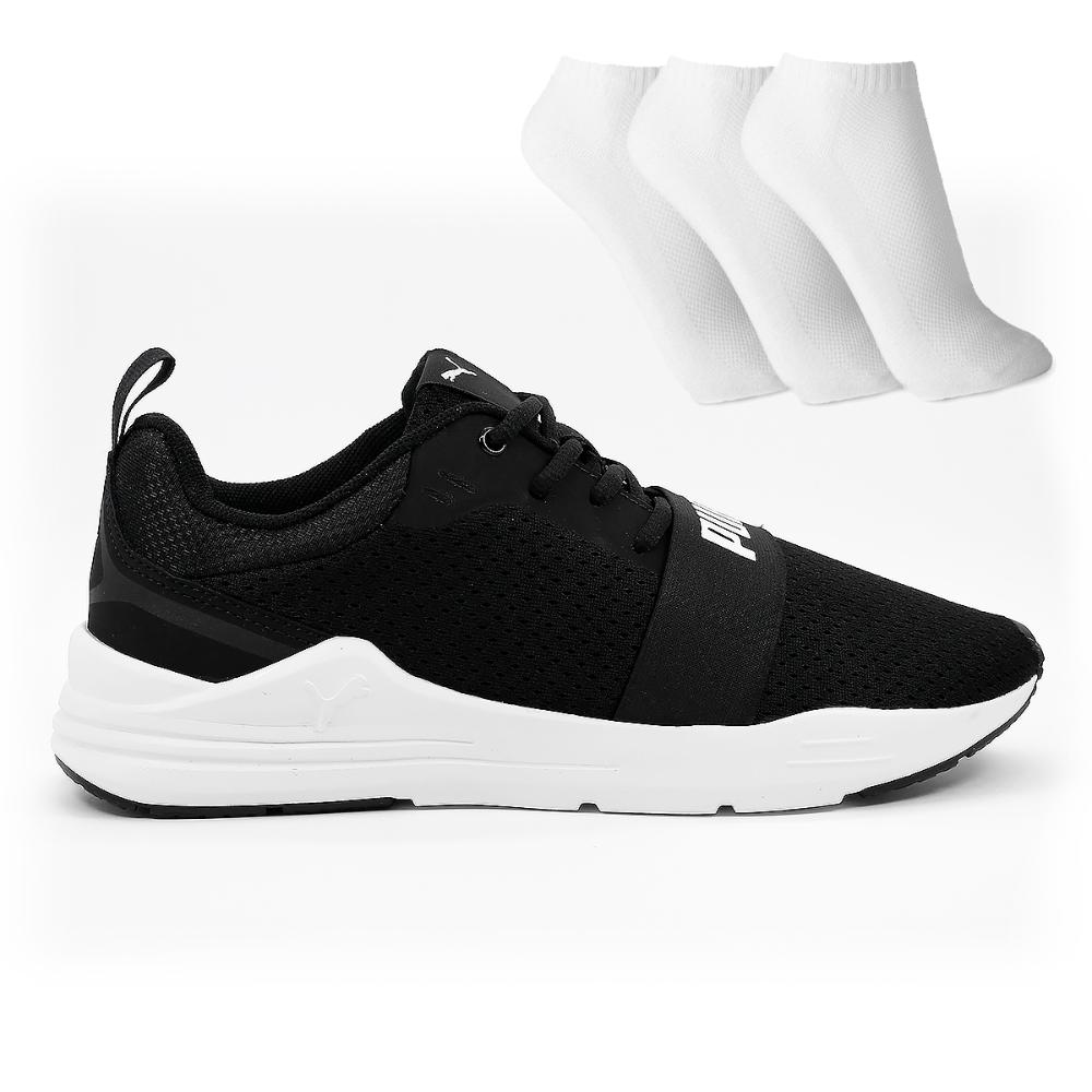 Miniatura Tênis Puma Wired Run Bdp U + 3 Pares de Meias Preto / Branco - 41
