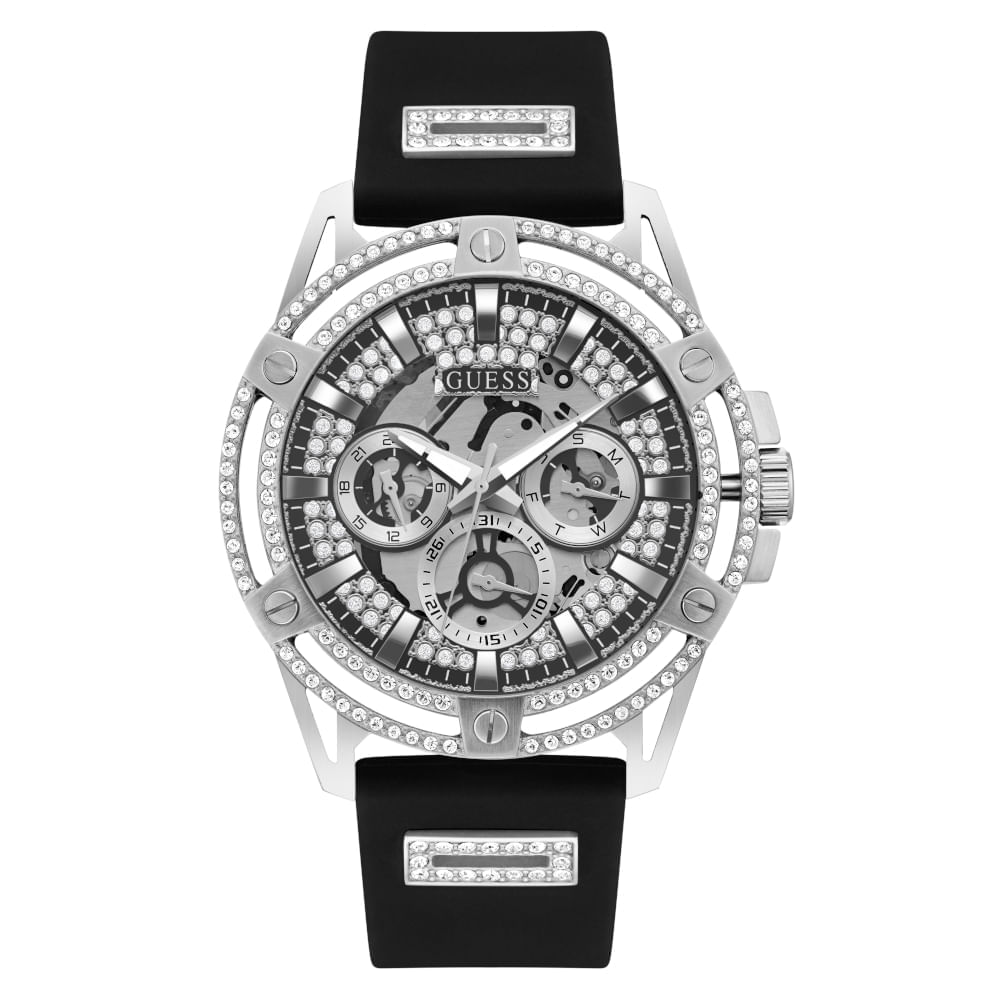 Miniatura Relógio Masculino Guess Multifunção Cristais Prata