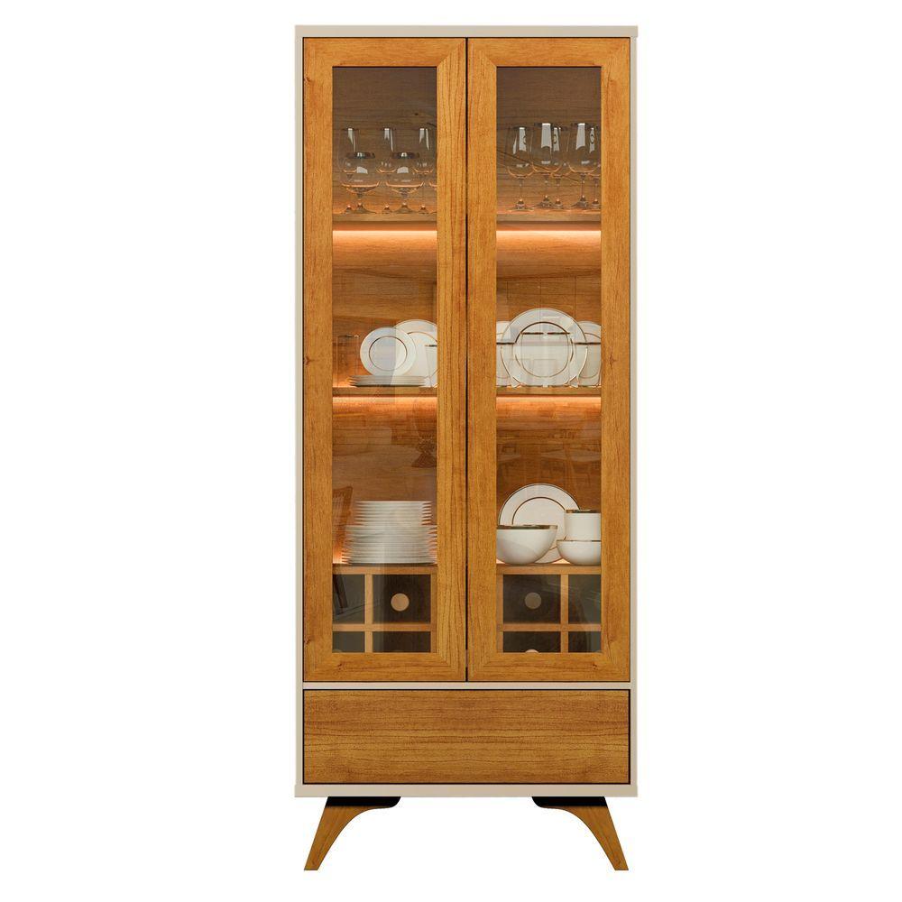 Miniatura Cristaleira Adega Reflecta 2 Portas De Vidro C- Led - Mavaular Off White-naturalle