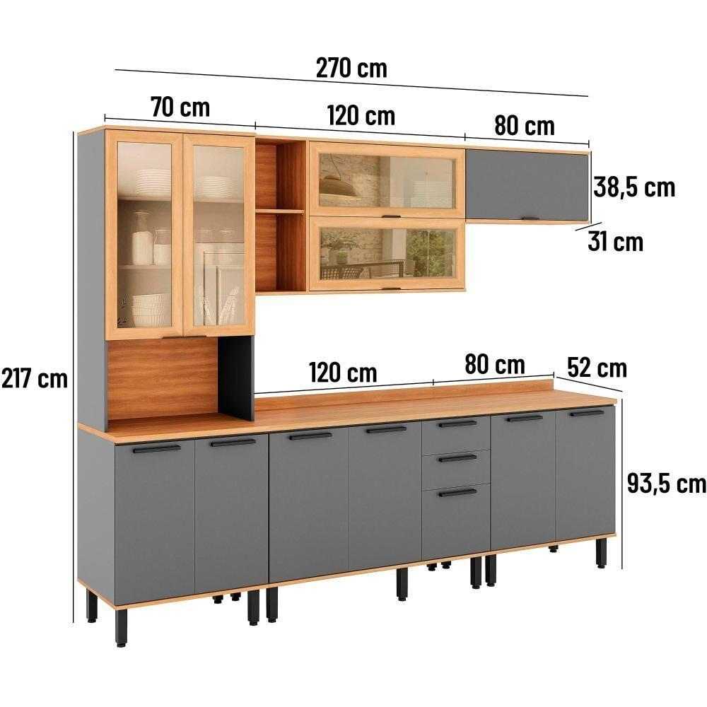 Miniatura Armário De Cozinha Completo Castanha 2700mm 5 Peças - Cinza/freijó