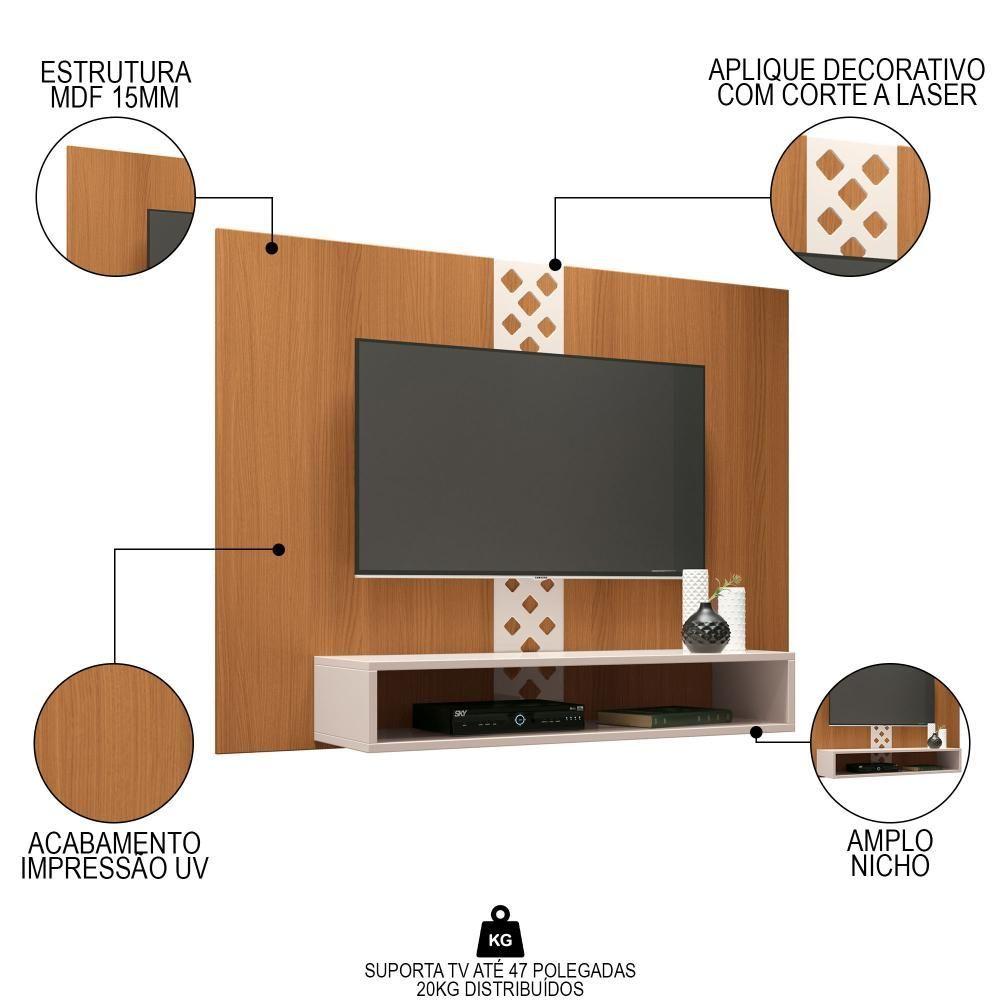 Miniatura Painel Tv 47 Pol 120cm Suspenso Com Nicho Form Off/cinamomo - Hb Móveis