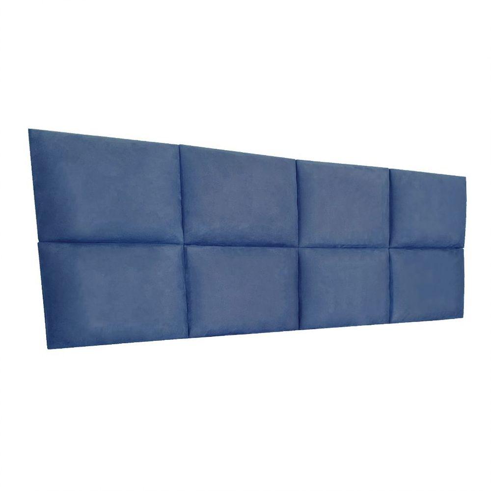 Miniatura Cabeceira Painel Modulada King 1,95m Lorena Suede Azul Marinho