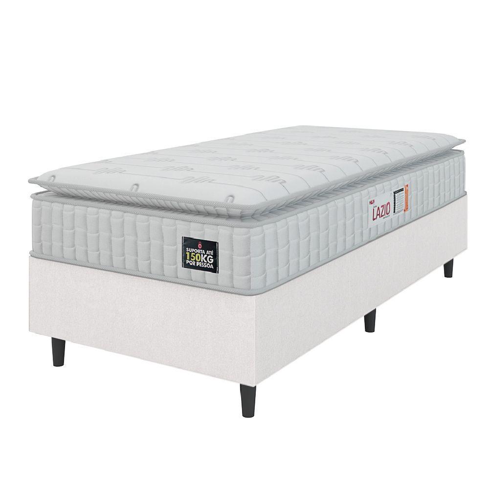 Miniatura Cama Box Colchão Solteiro Espuma D45 Lazio Pillow Top 88x188x67cm Linho Branco Hellen Branco