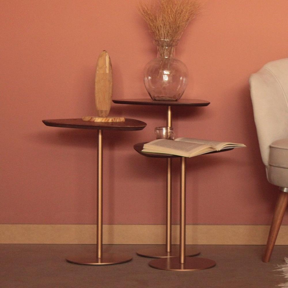 Miniatura Mesa Lateral Afrodite Paleta Base de Aço Inoxidável 45cm Dourado