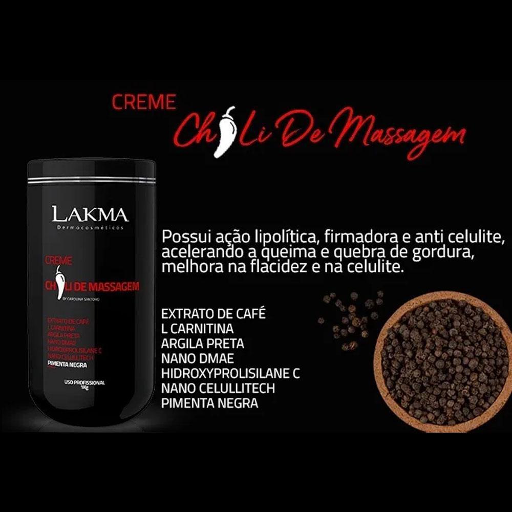 Miniatura Kit Chili Lakma Lipolítico Pimenta Negra Redutor 3 Passos Creme - Celulite e flacidez - Redutor de medidas - Redutor - Gordura localizada - Kit - Lakma - 3x