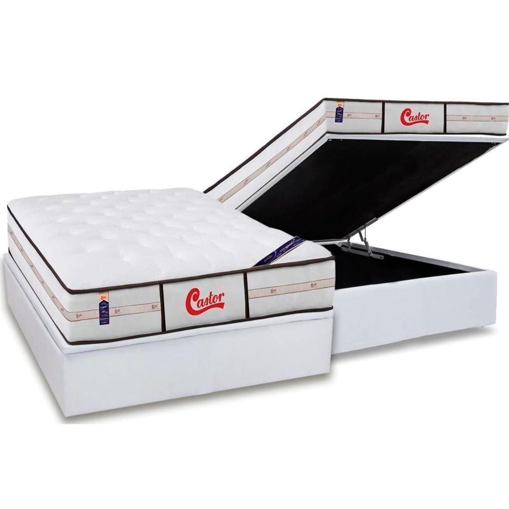 Miniatura Cama Box Baú Casal: Colchão Molas Castor Pocket Gold Star Vitagel ClassicBase Courano White(138x188)