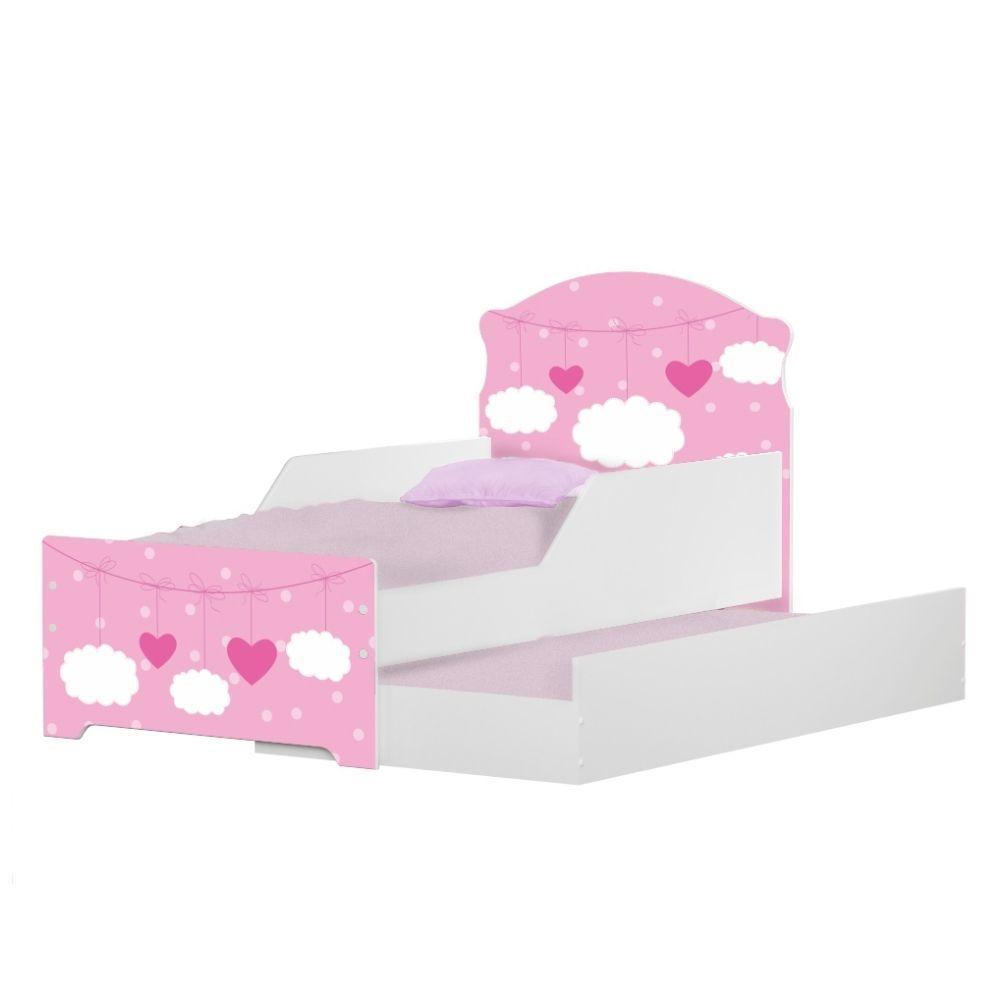 Miniatura Mini Cama Infantil Com Auxiliar Pop Nuvens Rosa