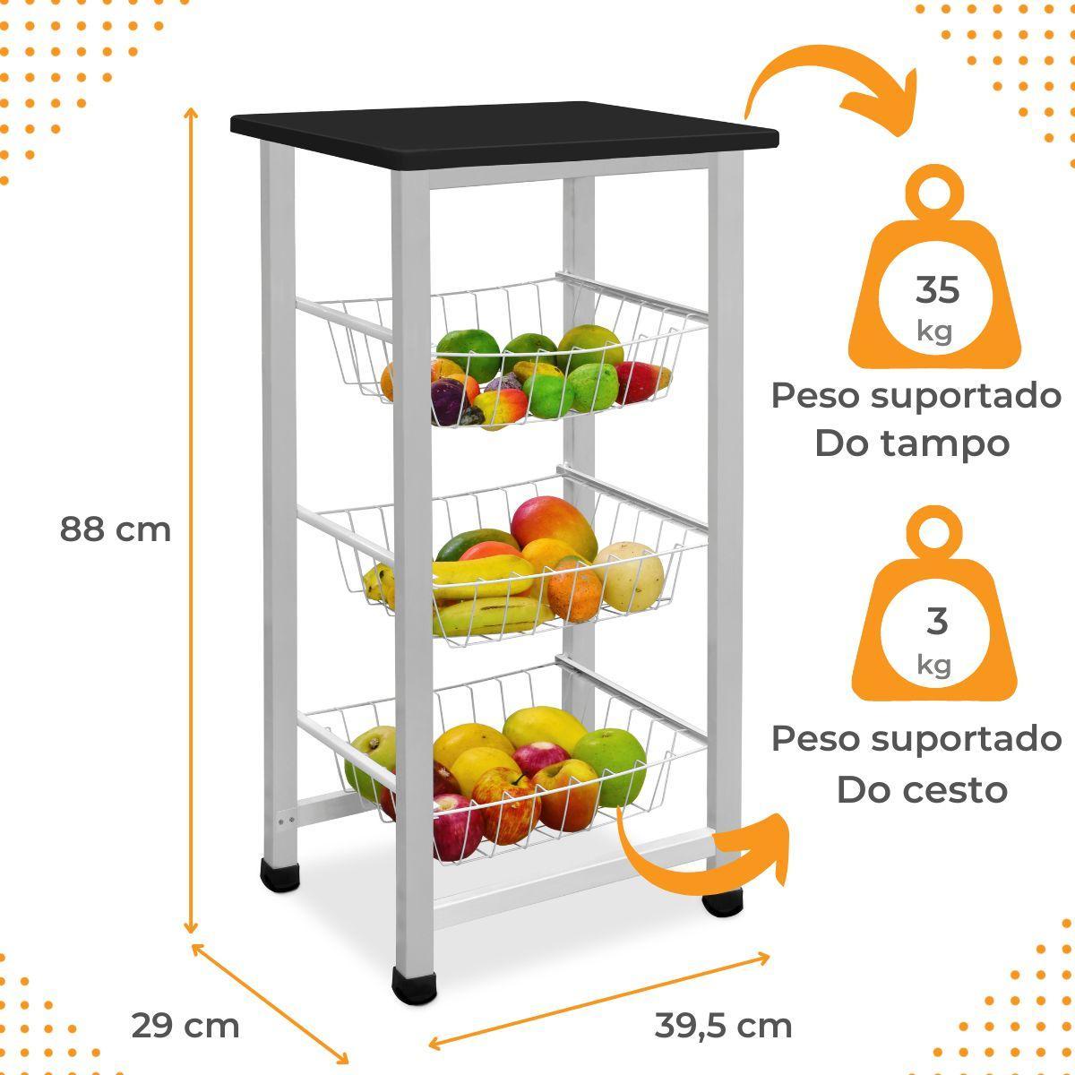 Miniatura Fruteira De Chão Aramada Cozinha Metal Madeira Moderna Mesa