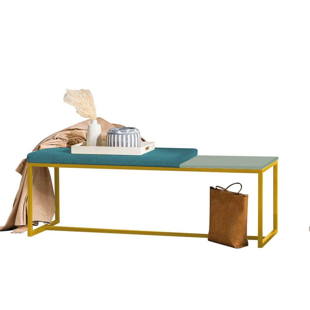 Miniatura Banco Recamier Puff 160cm Industrial Dourado Suede Azul Turquesa Tampo Quadrado Verde