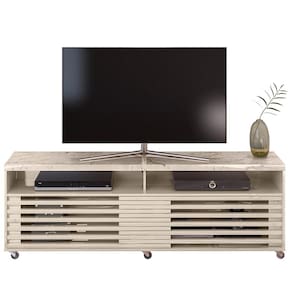 Miniatura Rack Madetec Cross com 182cm de Largura, 2 Portas e Nicho, Ideal para TV de Até 65” Calacata/Off White