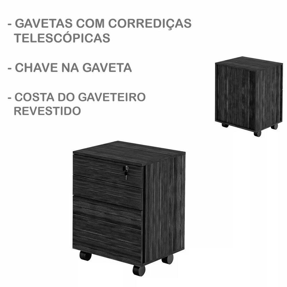 Miniatura Gaveteiro Para Escritório 3 Gavetas Com Chave E Rodízios Branco