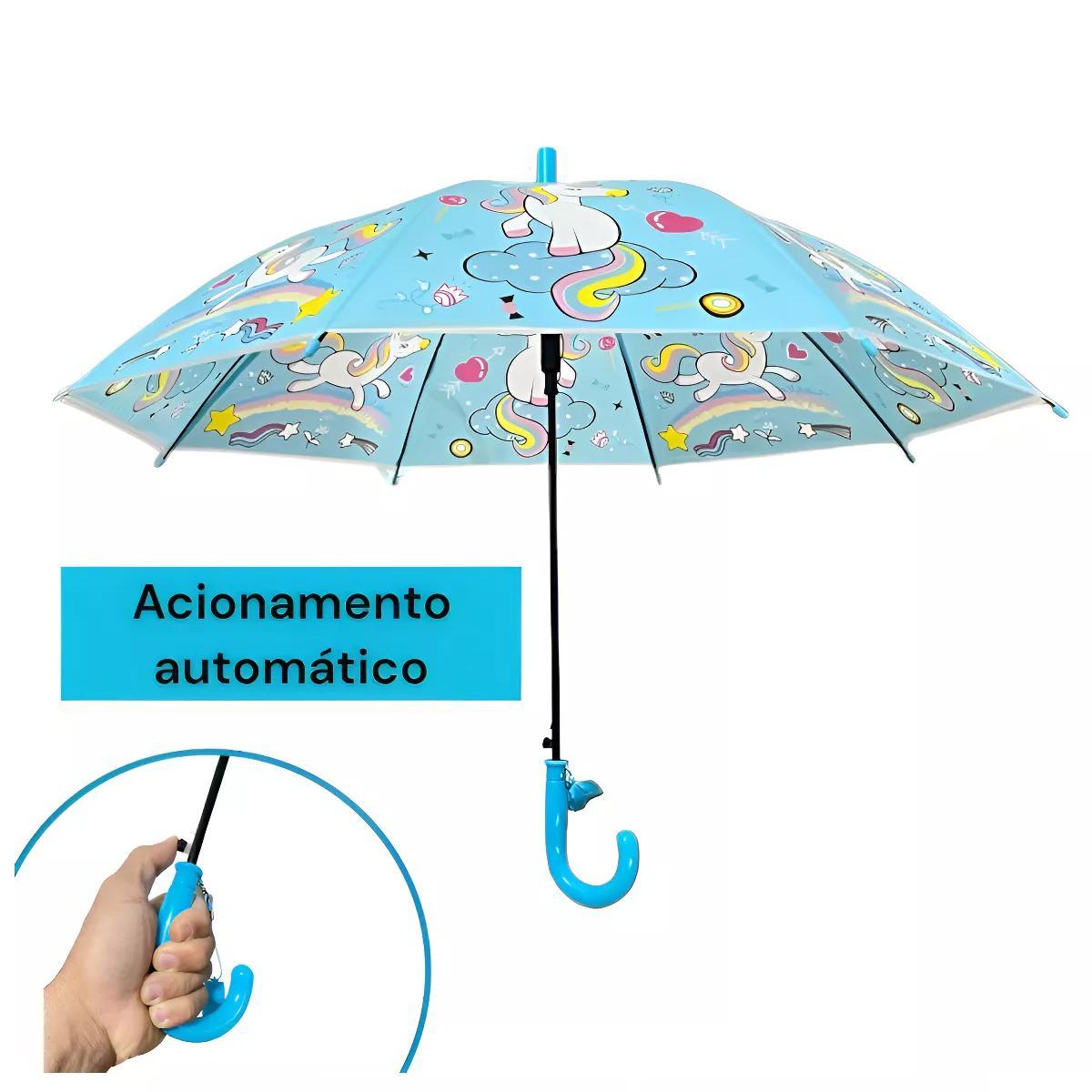 Miniatura Guarda Chuva Infantil Unicórnio Automático Com Apito