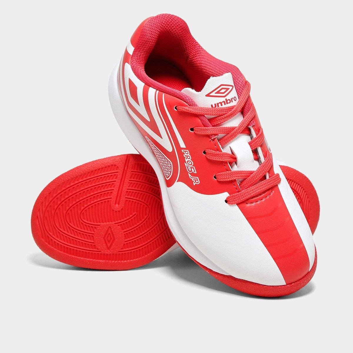 Miniatura Chuteira Futsal Umbro Pro 5 Jr England Unissex Branco+Vermelho - 28