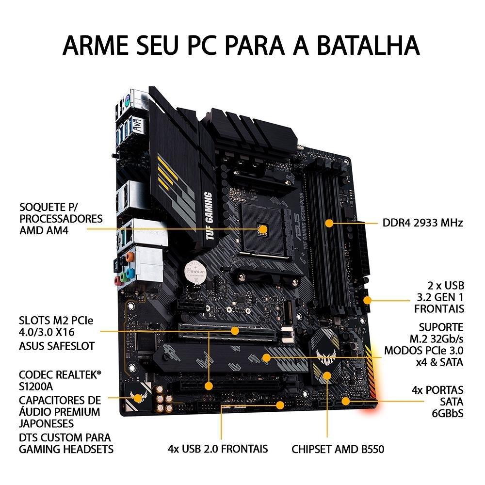 Placa-Mãe ASUS TUF Gaming B550M-Plus, AMD AM4, mATX, DDR4, Preto - 90MB14A0-C1BAY0