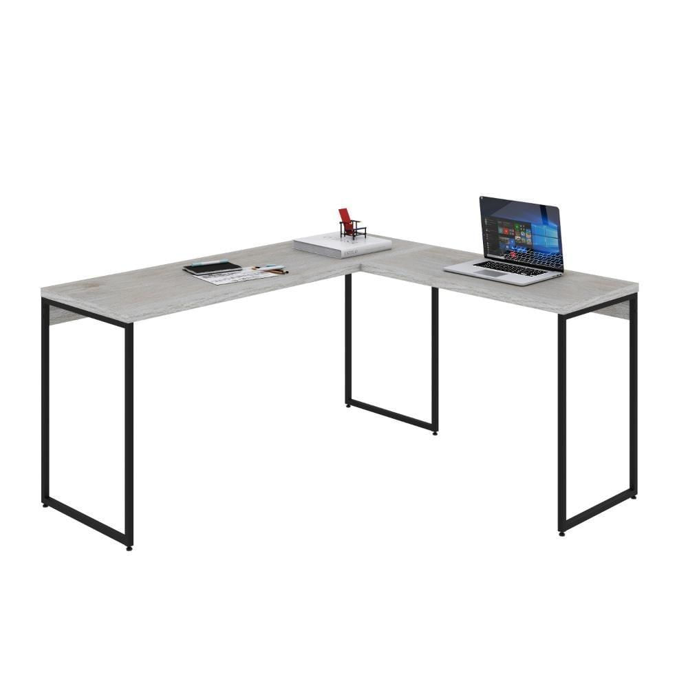 Miniatura Mesa Em L Dynamica Diretor 150x140x75cm Snow Estrutura preta