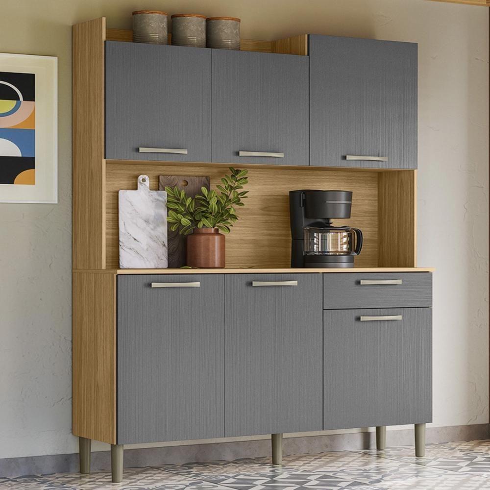 Miniatura Armário De Cozinha Compacta Mdf 6 Portas 1 Gaveta Gênova Plus Freijó-gris