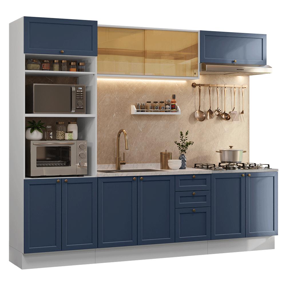 Miniatura Armário de Cozinha Completa 270 cm Branco/Azul Vik Madesa 02 Branco/Azul
