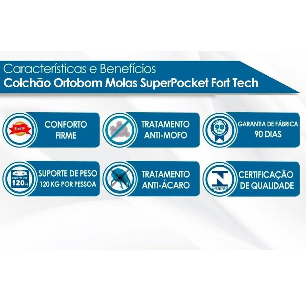 Miniatura Cama Box Queen: Colchão Molas Ortobom Superpocket Iso Firme + Base Crc Suede Cinza(158X198)