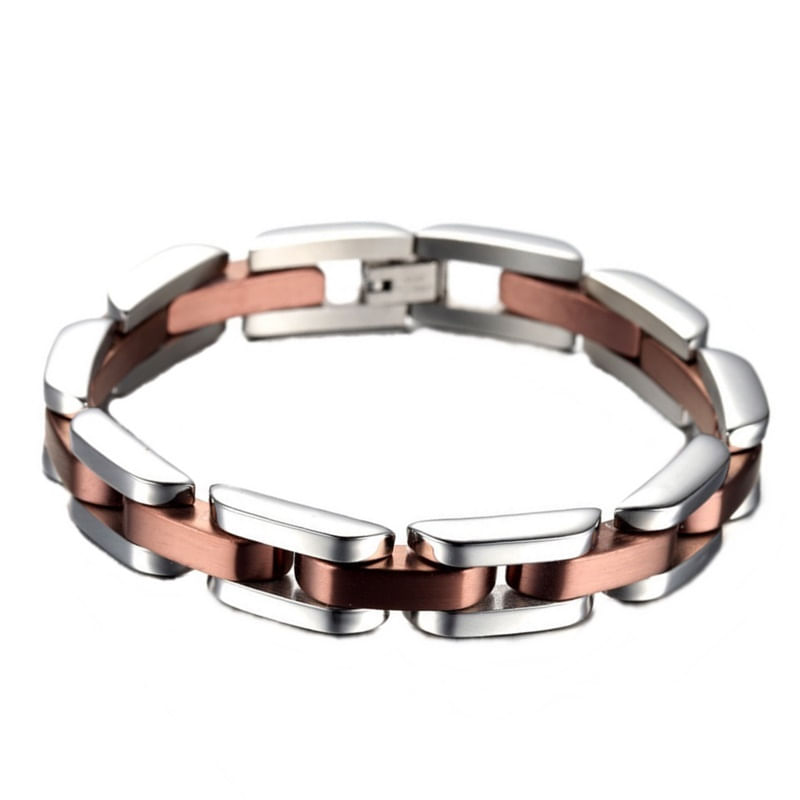 Miniatura Pulseira Masculina de Aço com Filetes Rosé