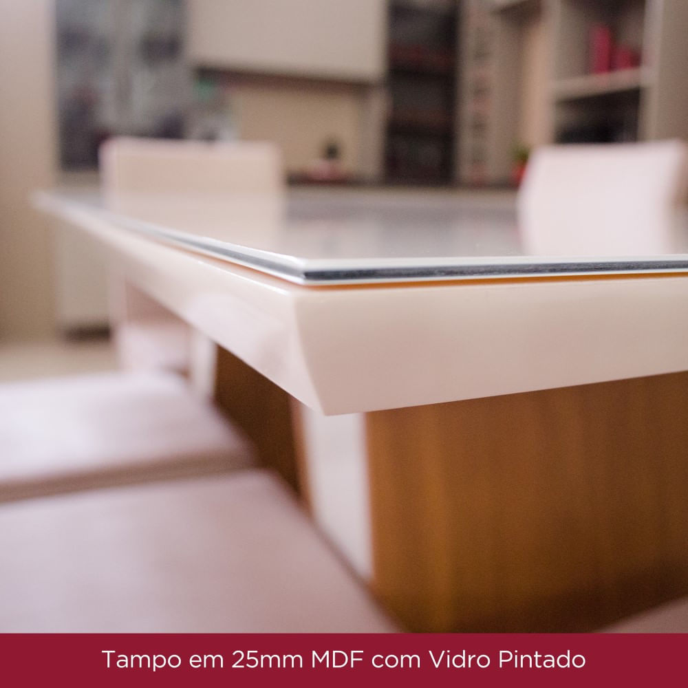 Miniatura Mesa de Jantar Tampo MDF Com Vidro Canto Reto 120 Cm Vértice Henn Nature com Off White