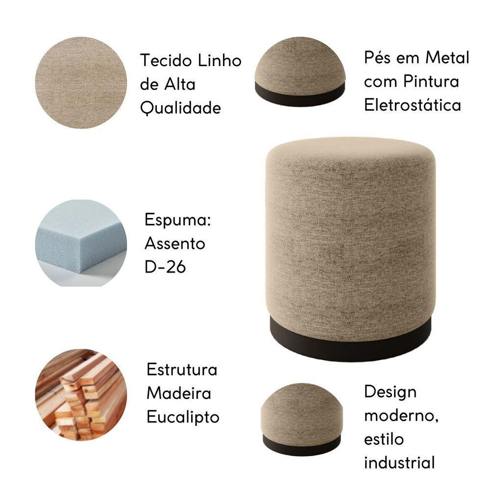 Miniatura Puff Decorativo Estofado Estilo Industrial Alasca Linho Bege