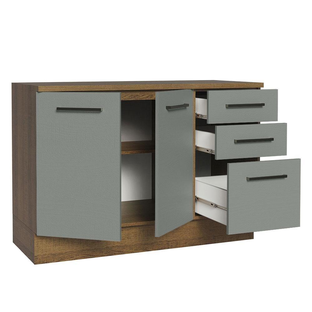 Balcão De Pia Cozinha 2 Portas E 3 Gavetas (com Tampo) Rustic/cinza Agata Madesa Rustic/cinza