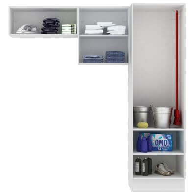 Miniatura Kit Área De Serviço Madesa Acordes Glamy 100% MDF com 2 Armários e Torre Branco Cor:Branco