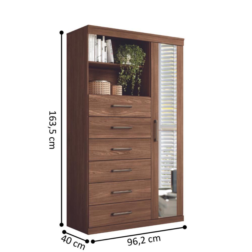 Miniatura Cômoda Espelhada 6 Gavetas 1 Porta Suzhou Jatobá