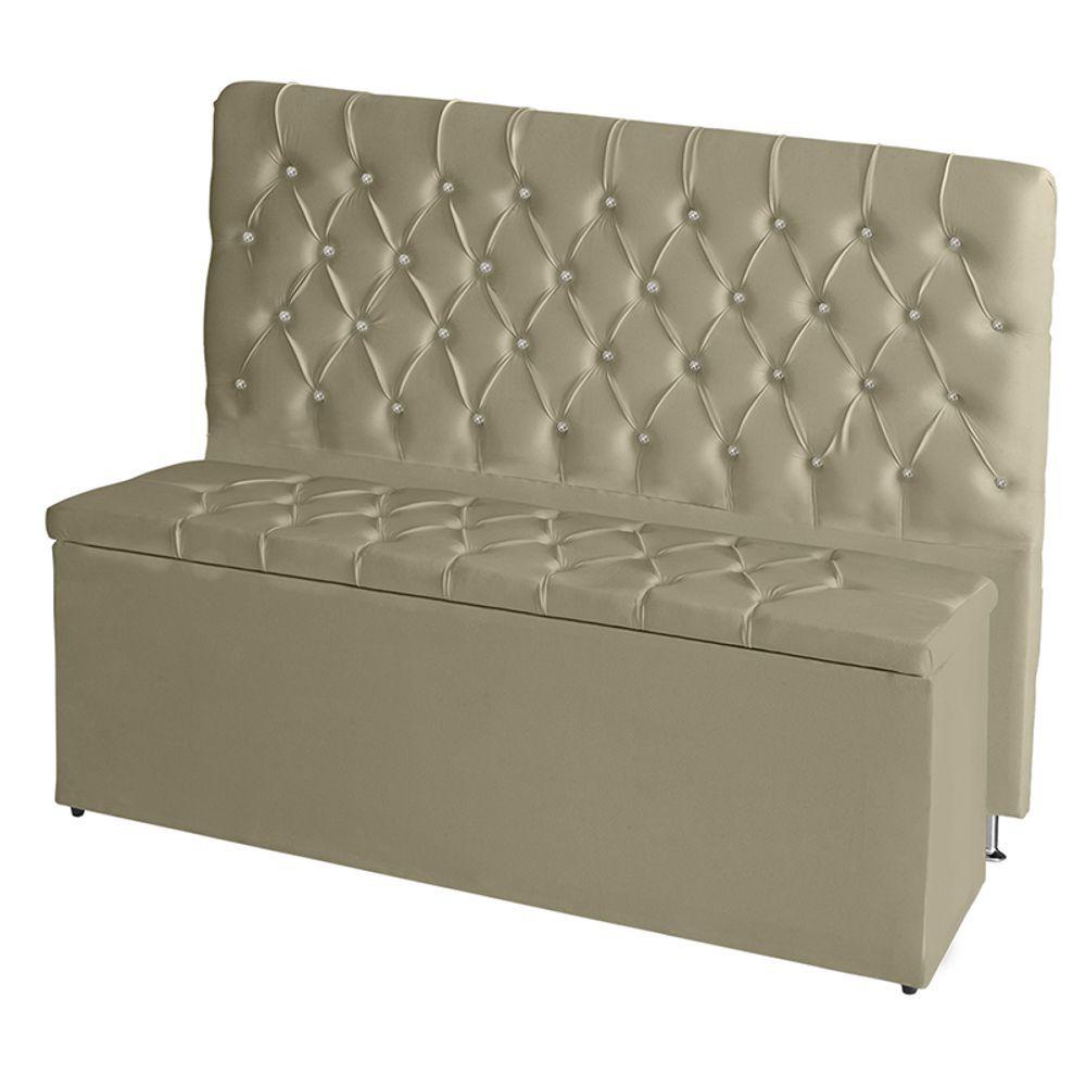 Miniatura Kit Cabeceira De Cama Box E Calçadeira Baú Paris Casal 140 Cm 140 X 126 Capitonê Courino Bege Do Lar Móveis