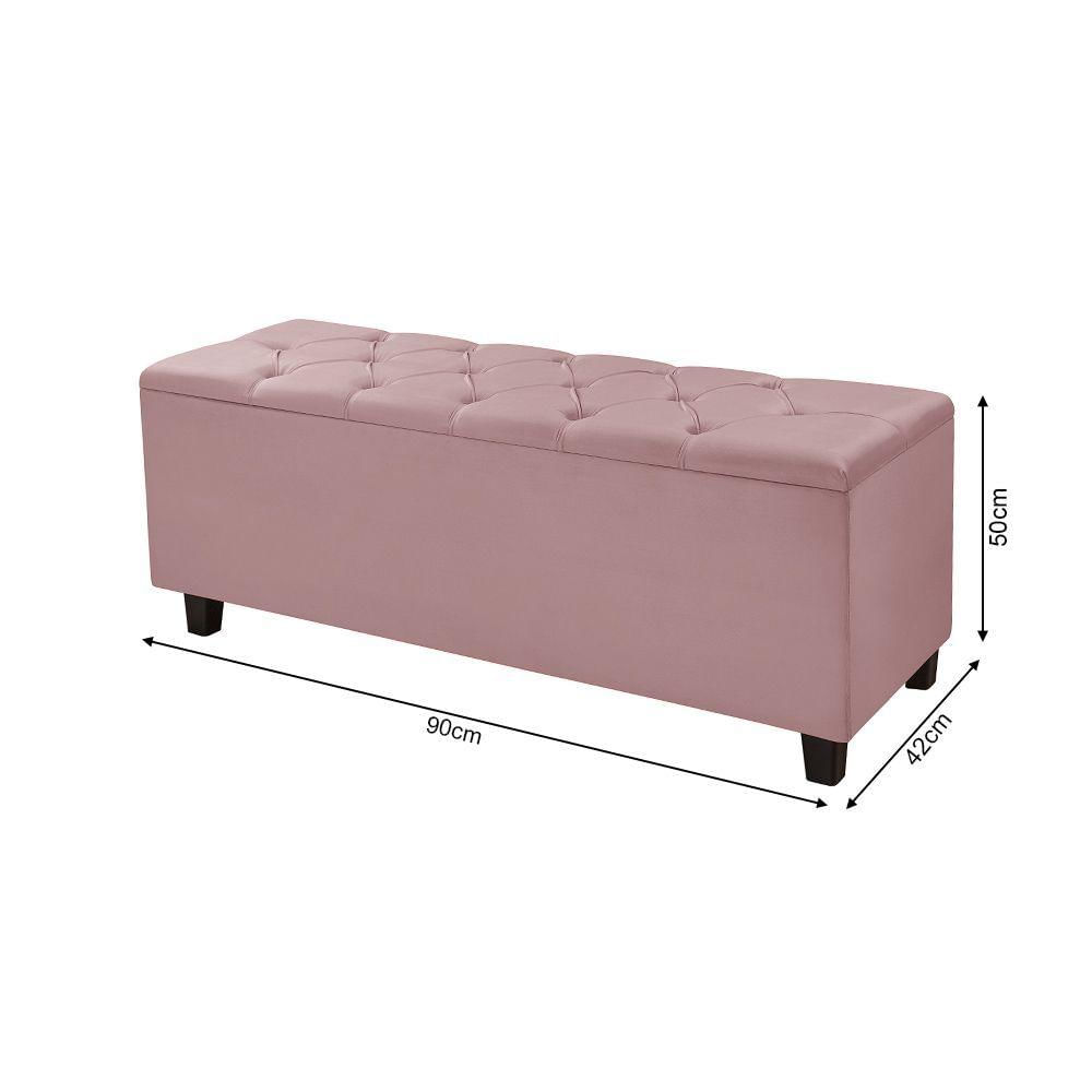 Miniatura Recamier Baú Capitonê Veludo Rosê Barcelona 0,90Cm - Cor: Rosa